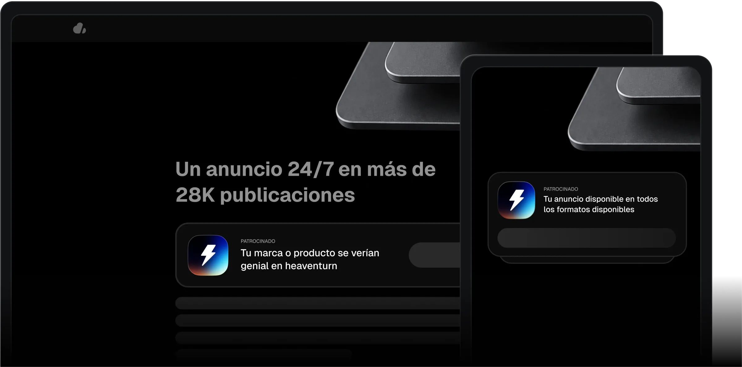 Ejemplos de anuncios integrados en Heaventurn, en portátil y tableta